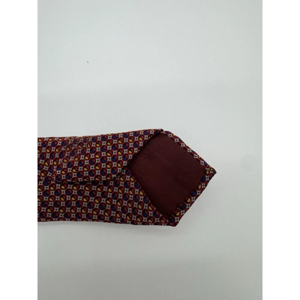 Mario Valentino Silk Tie Red Geometric Pattern Made in Italy Luxury Designer Tie